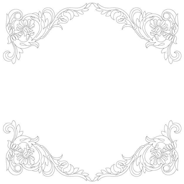 Vintage border frame engraving with retro ornament pattern in antique baroque style