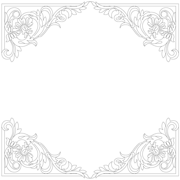 Vintage border frame engraving with retro ornament pattern in antique baroque style