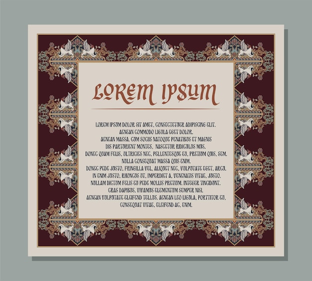 Vintage border frame or label with mythological creature floral pattern for the certificate template