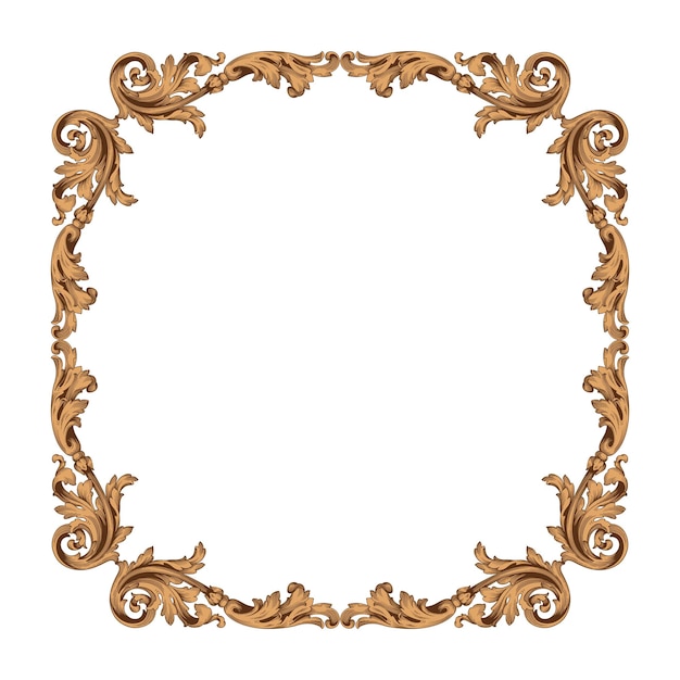 Vintage Border and Frame with baroque style.  golden color. Floral engraving decoration