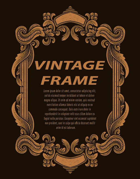 Vector vintage border frame with engraving ornament