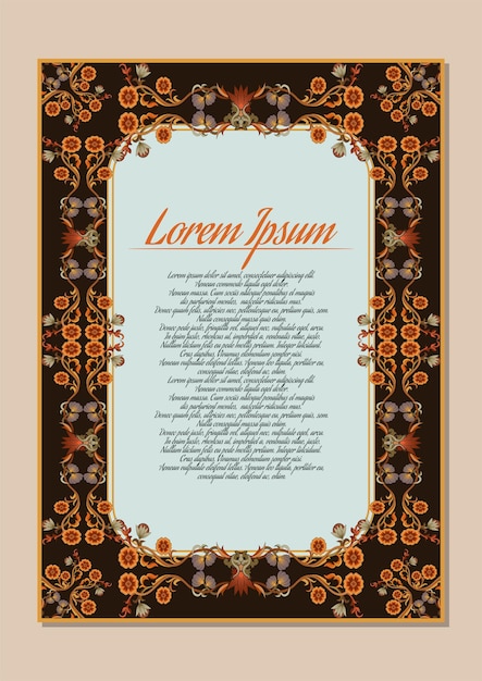 Vintage border frame with retro red and yellow floral pattern for certificate template