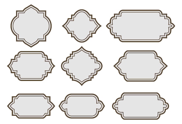 벡터 빈티지 테두리 레이블 텍스트 상자 테두리 배너 아랍어 이슬람 세트