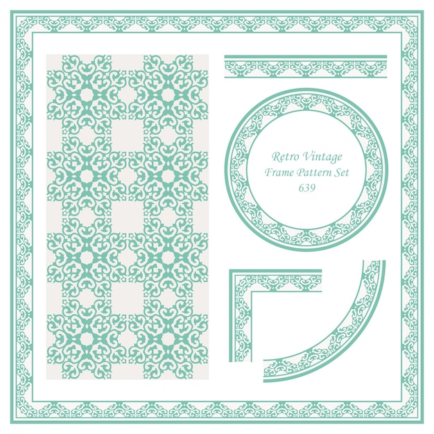 Vintage border seamless pattern background set square curve cross crest frame royal chain.