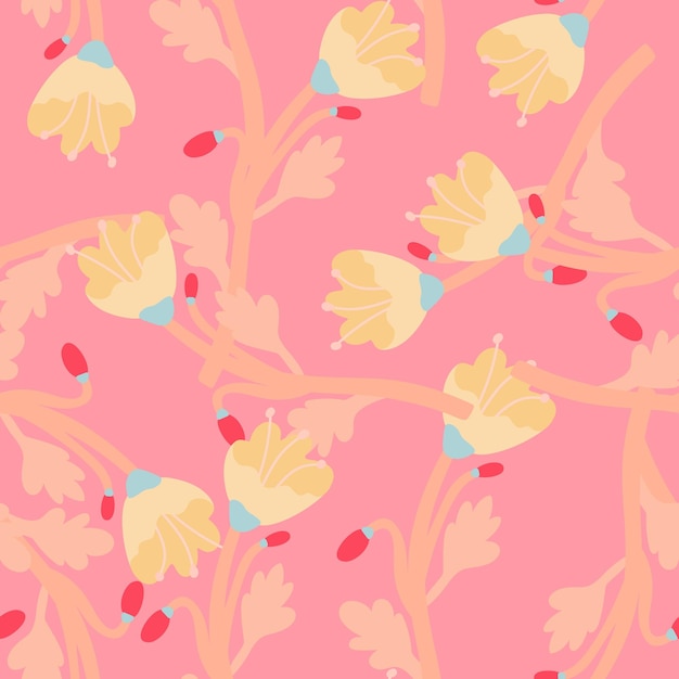 빈티지 식물 꽃 원활한 패턴 순진한 예술 이상한 꽃 벽지