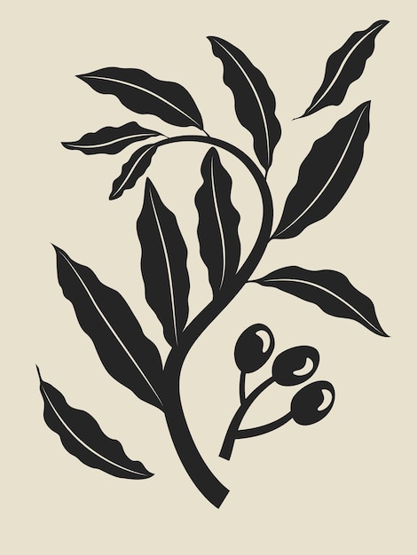 Vector vintage botanical leaves silhouette natural element decoration