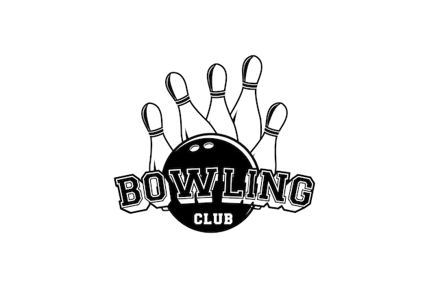 Vettore palla da bowling vintage con perno per design del logo del club sportivo o del torneo di competizione