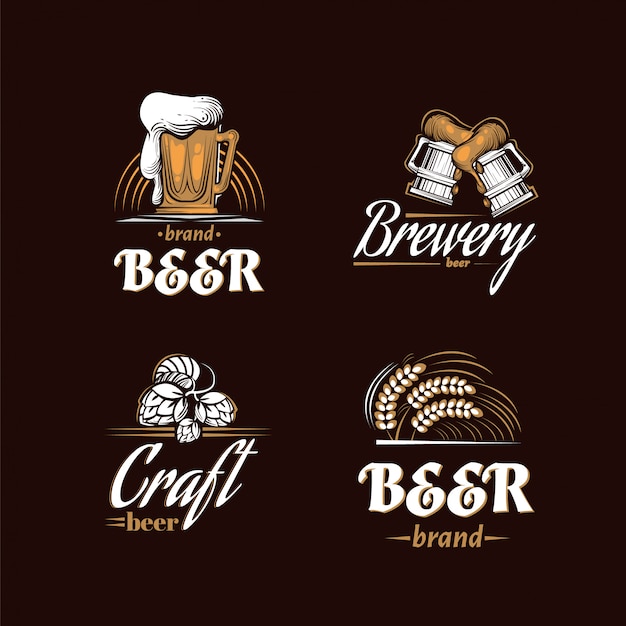 Vintage brouwerij logo set. Bier retro badge. Bierhuis ontwerpsjabloon. Icoonbrouwbedrijf. Vector illustratie