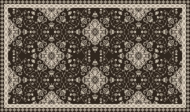 Vector vintage brown and beige floral patterned rectangular carpet or rug