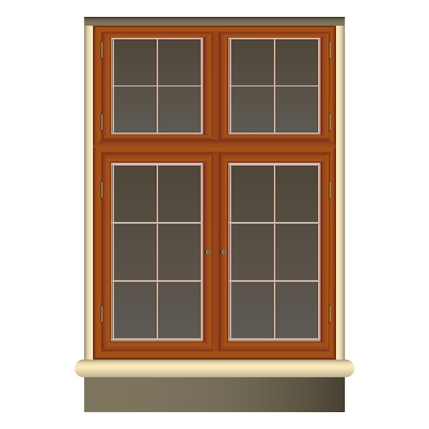 Vector vintage brown window in realistic style wood frame and jalousie colorful vector illustration