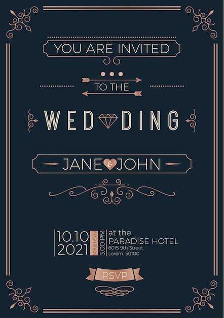 Vintage bruiloft uitnodiging