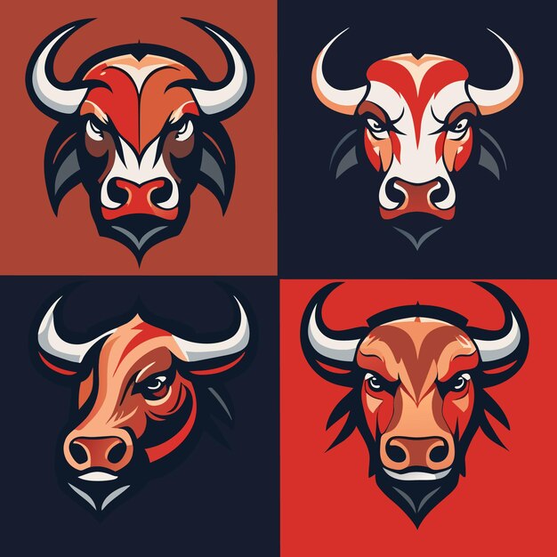 Vector vintage bull head vector collection flat design