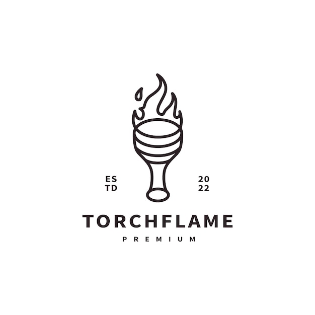 Vettore illustrazione della fiamma della torcia ardente vintage con design del logo in stile line art