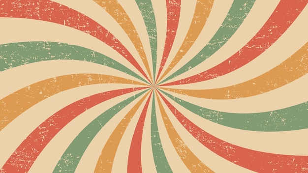 Vintage burst, circus or retro carnival sunlight rays background layout. Vector grungy backdrop with colorful muted curve radiating stripes creating hypnotic effect, evoking a sense of nostalgia