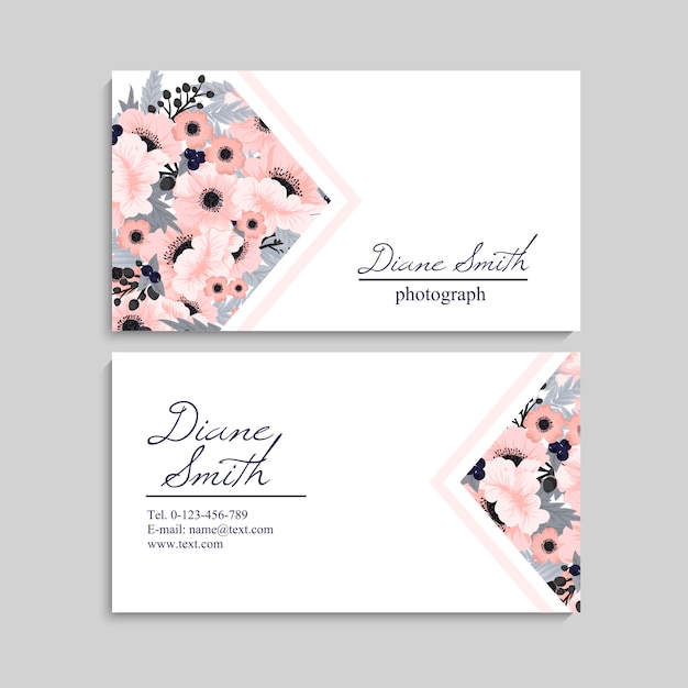 Vintage business card with blue flowers and berries