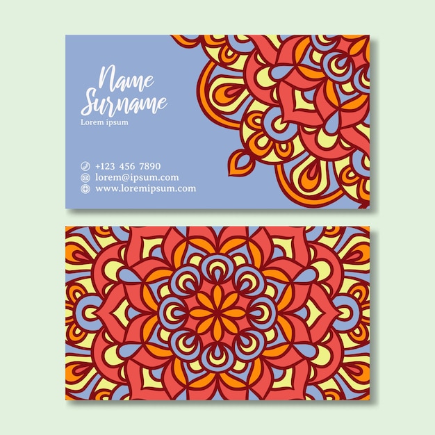 Vintage business card with mandala design. business card template