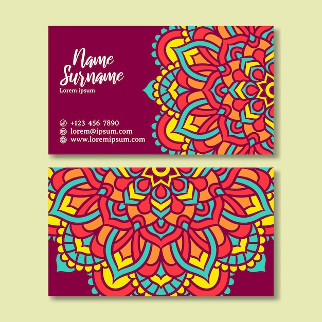 Vintage business card with mandala design. Business card template