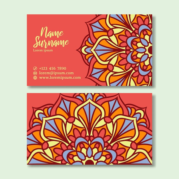 Vintage business card with mandala design. Business card template