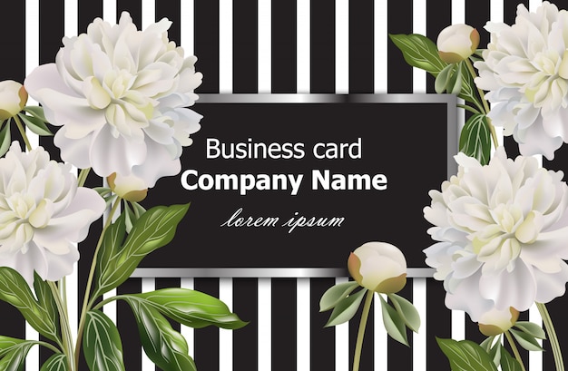 Vintage business card with peony flowers