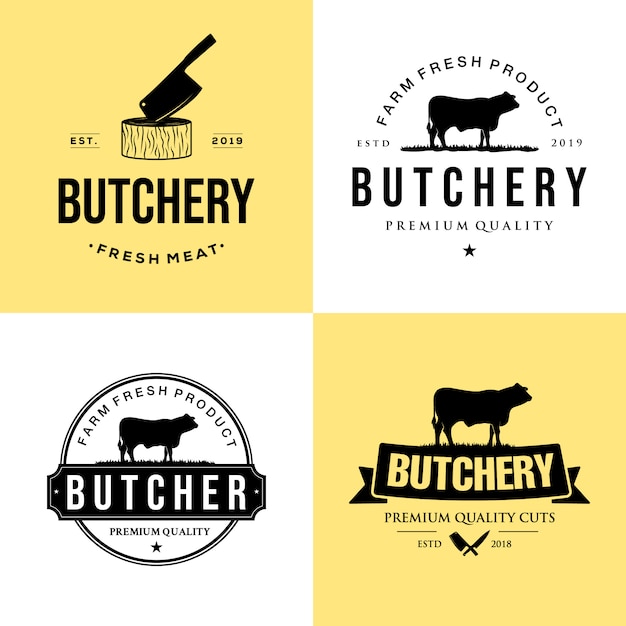 Vintage butchery shop logo set