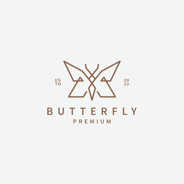 Vintage butterfly beautiful with monoline concept icon logo design illustration