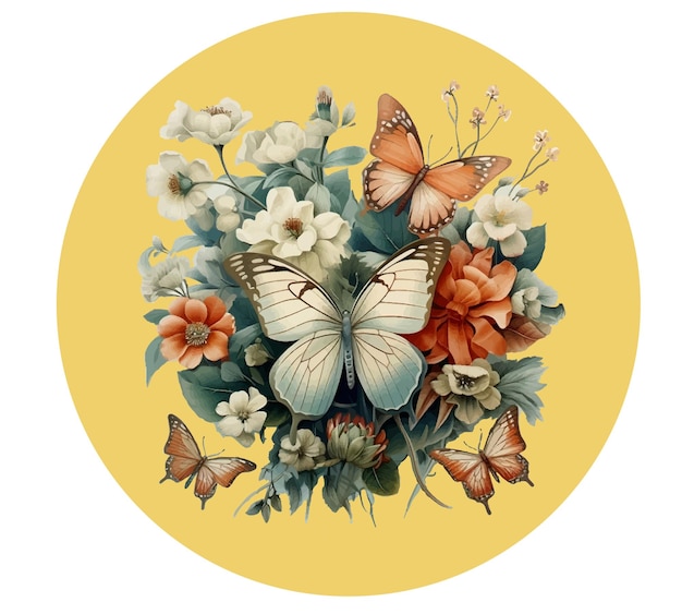 Vector vintage butterfly decorations and flowers
