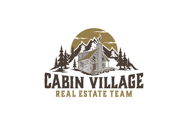 Vector vintage cabin logo vector lodge house illustration design sunset outdoor roof house residence real e