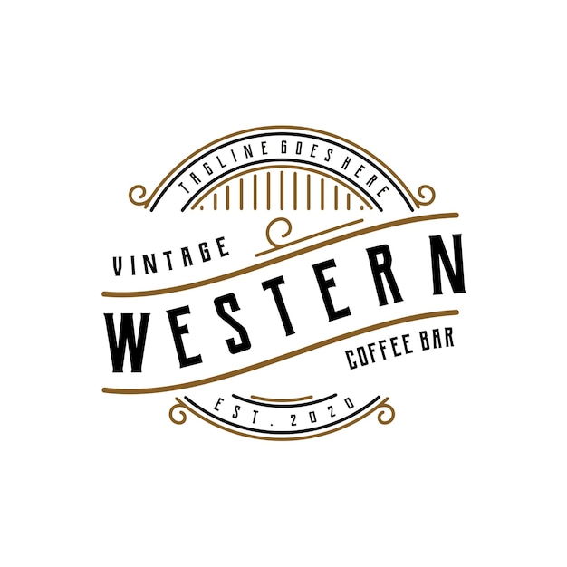 Vector vintage cafe bar or western restaurant retro badge emblem logo design