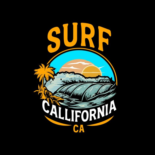 Vector vintage california surfing illustration 3