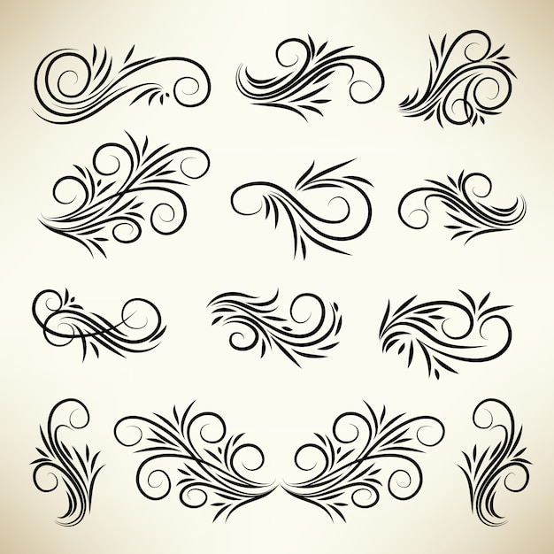 Vector vintage calligraphic swirl ornaments set