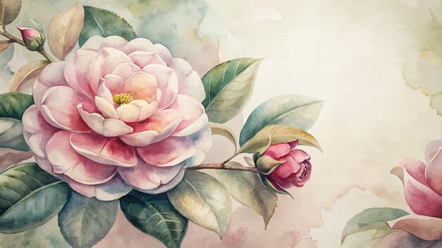 Vector vintage camellias flower watercolor background