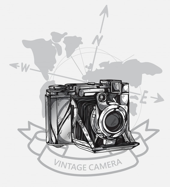 Vintage camera hand drawing