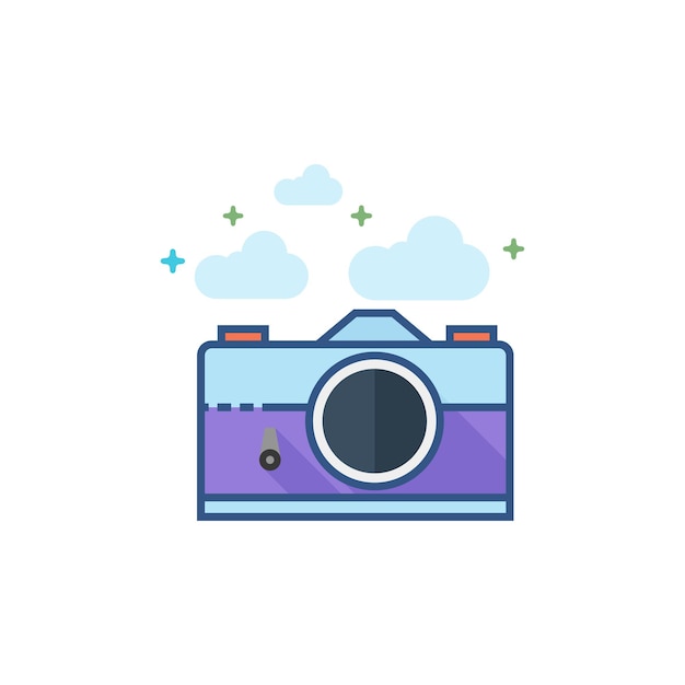 Vintage camera icon flat color style vector illustration