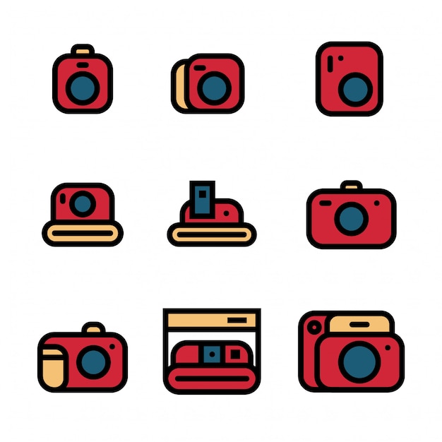 Винтаж камеры набор значков векторной иллюстрации