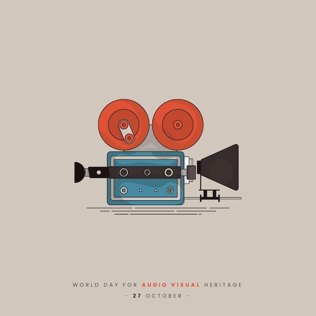 Vintage camera in vintage color design for audio visual heritage day design