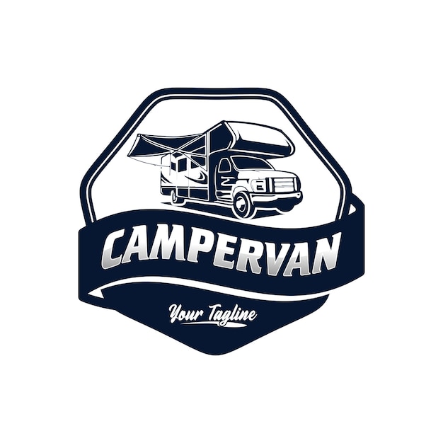 Vintage camper van travel logo vector design