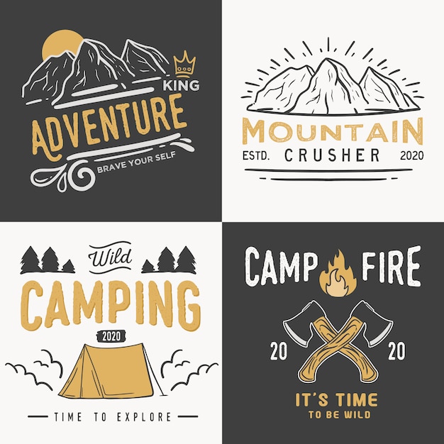 Vintage camping badges logos set. 