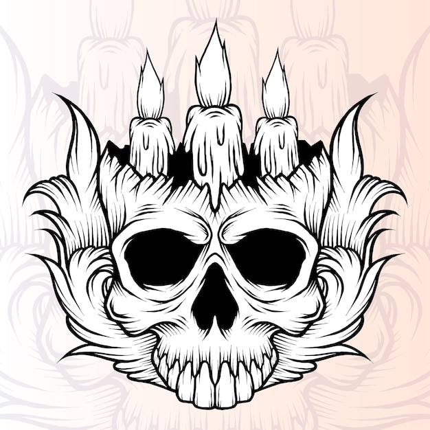 Vector vintage candle on skull illustration