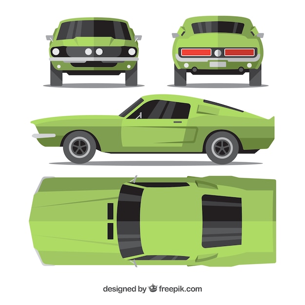 Vector vintage car in different views