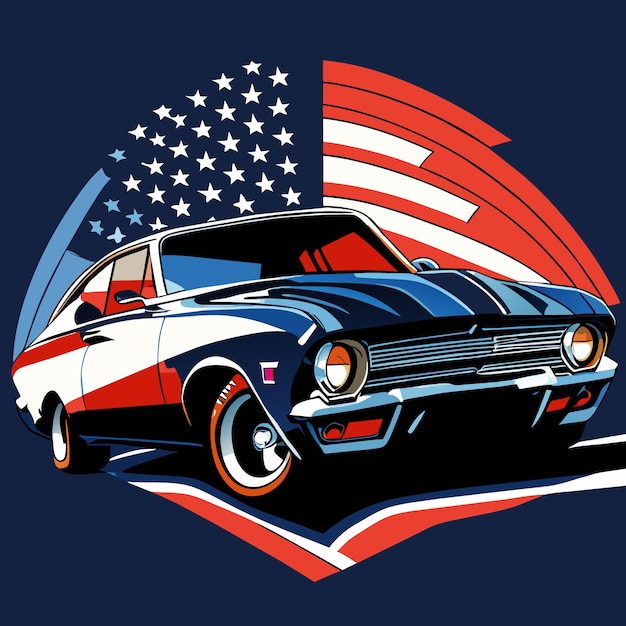 Vector vintage car icon in usa flag colors digital art