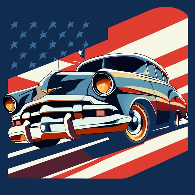 Vintage car icon with usa flag colors