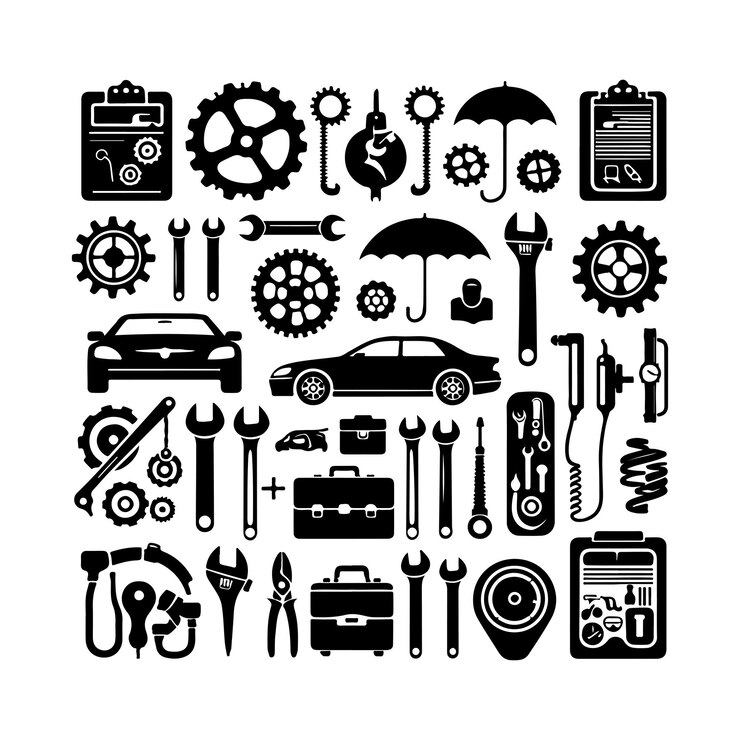 Vintage car service silhouette vector Garage Tools Concept vector