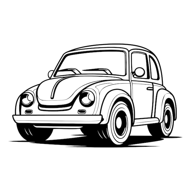 Vettore auto d'epoca vista laterale illustrazione vettoriale in bianco e nero