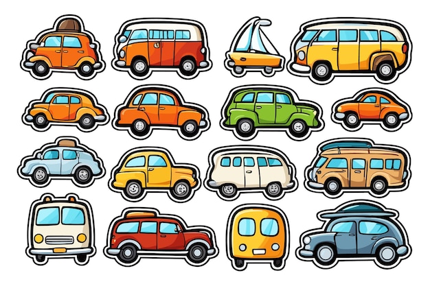 Vintage car stickers and travel car illustration