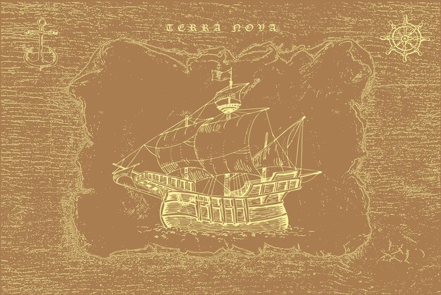 Vector a vintage caravel in old engraving style