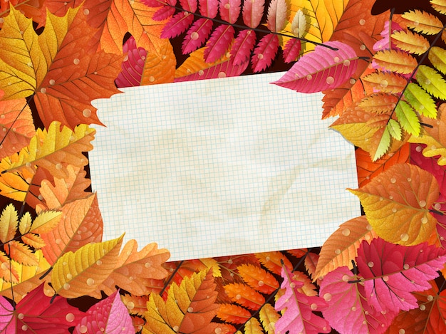 Vector vintage card on autumnal leaves