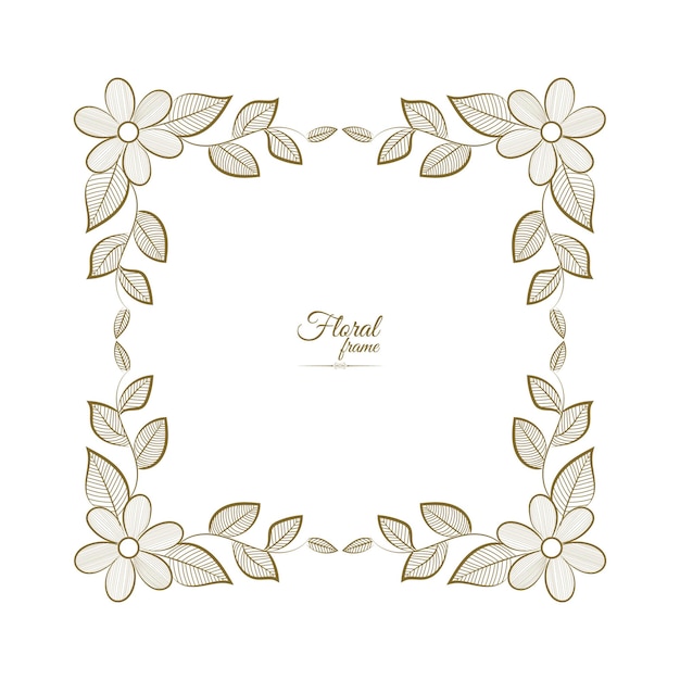 Vector vintage card frame with golden floral ornament border isolated floral background