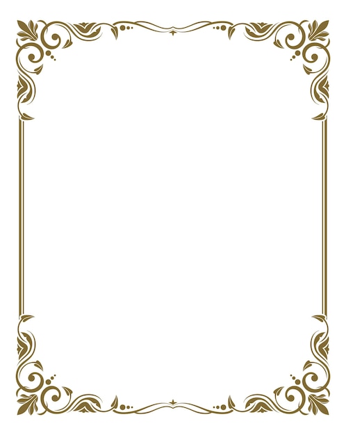 Vector vintage card frame with golden floral ornament border isolated on white background