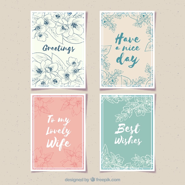 Vector vintage card pack with jasmine sketches