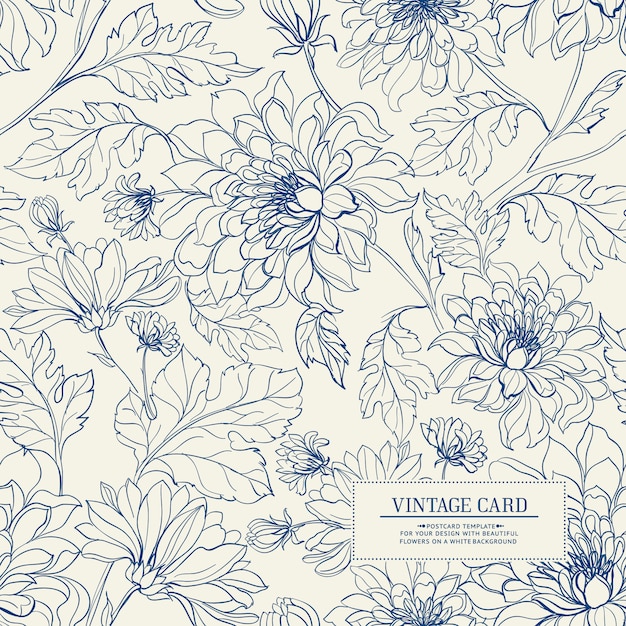 Vector vintage card with flowers seamless pattern.